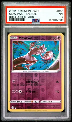 2022 POKEMON SWORD & SHIELD BRILLIANT STARS #056 MEWTWO-REVERSE FOIL PSA 7 - Image 1