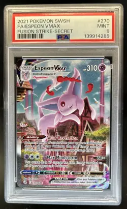 2021 Pokemon SWSH Fusion Strike Espeon VMAX Secret Rare #270/264 PSA 9 - Image 1