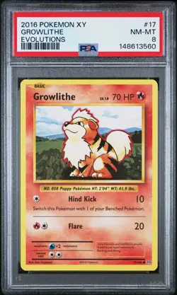 2016 POKEMON XY EVOLUTIONS #17 GROWLITHE PSA 8 - Image 1