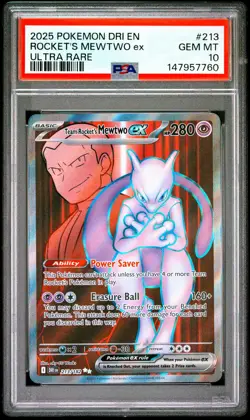2025 POKEMON DRI EN-DESTINED RIVALS ULTRA RARE TEAM ROCKET'S MEWTWO EX PSA 10 - Image 1