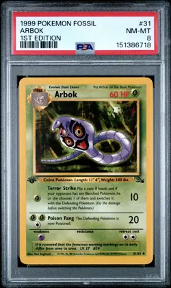 1999 POKEMON FOSSIL 1ST EDITION #31 ARBOK PSA 8 - Image 1