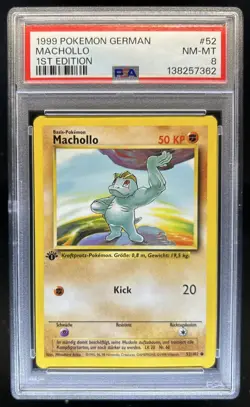 1999 Pokemon 1st Edition Machop German #52/102 PSA 8 - Image 1