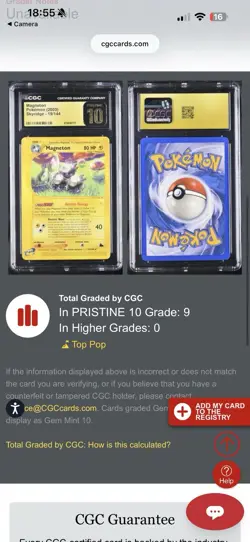 Magneton Skyridge Pokemon 2003 19/144 Non-Holo CGC Pristine 10 Low Pop - Image 3