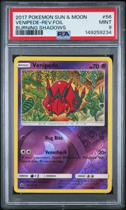 2017 POKEMON SUN & MOON BURNING SHADOWS #56 VENIPEDE-REVERSE FOIL PSA 9 - Image 1