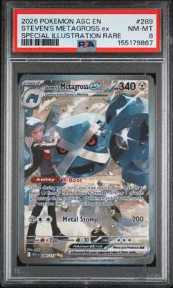 2026 POKEMON ASC EN-SPECIAL ILLUSTRATION RARE #289 STEVEN'S METAGROSS EX PSA 8 - Image 1