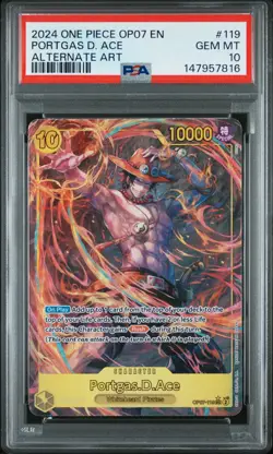 2024 ONE PIECE OP07-500 YEARS IN THE FUTURE ALTERNATE ART PORTGAS D. ACE PSA 10 - Image 1