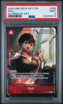 2025 ONE PIECE OP11-A FIST OF DIVINE SPEED ALTERNATE ART #008 DOLL PSA 9 - Image 1