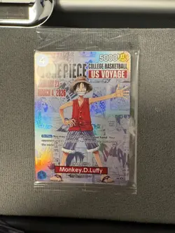 One Piece Monkey D. Luffy P-055 US Voyage College Basketball Promo English Seale - Image 1