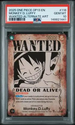 2025 ONE PIECE OP13-CARRYING ON HIS WILL ALT ART #118 MONKEY D. LUFFY PSA 10 - Image 1