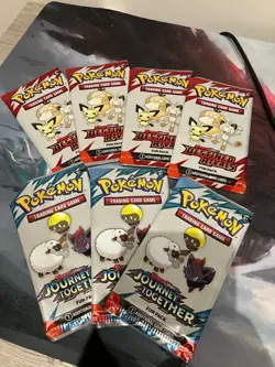 7 Booster Packs. Pokemon TCG Destined Rivals Fun Packs X4. Journey Together X3. - Image 1