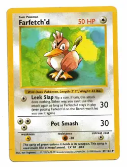 Pokemon Card: Farfetch'd 27/102 Base Set Shadowless Rare! GD - Image 1