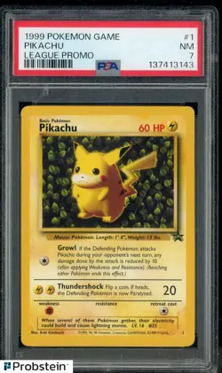 1999 Pokemon Game League Promo #1 Pikachu PSA 7 NM - Image 1