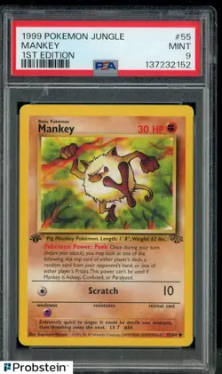 1999 Pokemon Jungle 1st Edition #55 Mankey PSA 9 MINT - Image 1