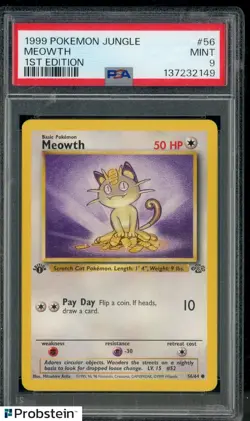 1999 Pokemon Jungle 1st Edition #56 Meowth PSA 9 MINT - Image 1