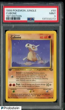 1999 Pokemon Jungle 1st Edition #50 Cubone PSA 9 MINT - Image 1