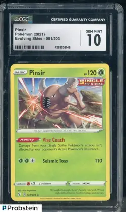 2021 Pokemon Evolving Skies #001 Pinsir CGC 10 GEM MINT - Image 1