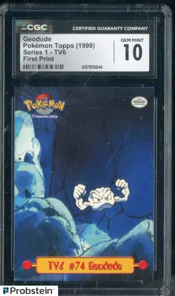 1999 Pokemon Topps Series 1 First Print #TV6 Geodude CGC 10 GEM MINT - Image 1
