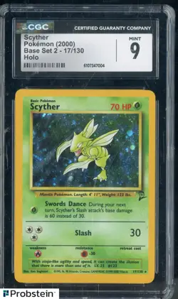 2000 Pokemon Base Set 2 #17 Scyther Holo CGC 9 MINT - Image 1