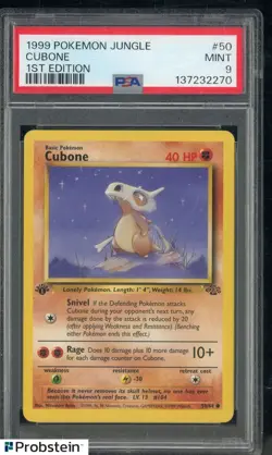1999 Pokemon Jungle 1st Edition #50 Cubone PSA 9 MINT - Image 1
