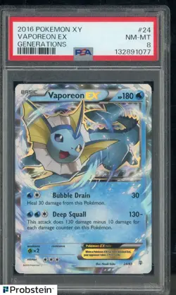 #1 2016 Pokemon XY Generations #24 Vaporeon Ex PSA 8 NM-MT - Image 1