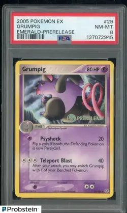 2005 Pokemon Ex Emerald Prerelease #29 Grumpig PSA 8 NM-MT - Image 1