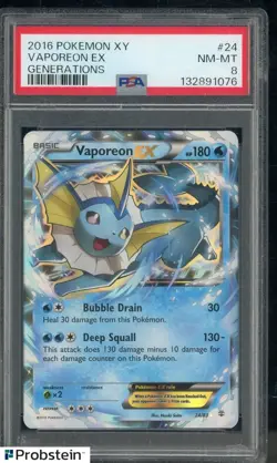 #2 2016 Pokemon XY Generations #24 Vaporeon Ex PSA 8 NM-MT - Image 1