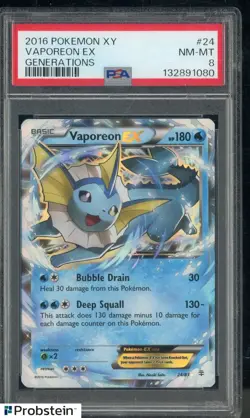 #4 2016 Pokemon XY Generations #24 Vaporeon Ex PSA 8 NM-MT - Image 1