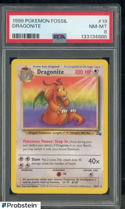 1999 Pokemon Fossil #19 Dragonite PSA 8 NM-MT - Image 1