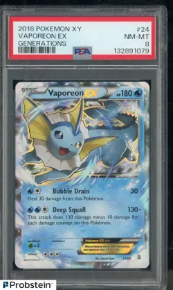 #3 2016 Pokemon XY Generations #24 Vaporeon Ex PSA 8 NM-MT - Image 1