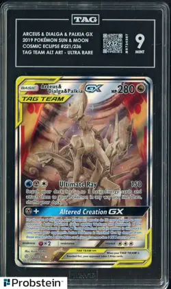 2019 Pokemon SM Cosmic Eclipse Tag Team #221 Arceus Dialga Palkia GX TAG 9 - Image 1
