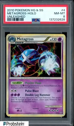 2010 Pokemon HG & SS Unleashed #4 Metagross - Holo PSA 8 NM-MT - Image 1