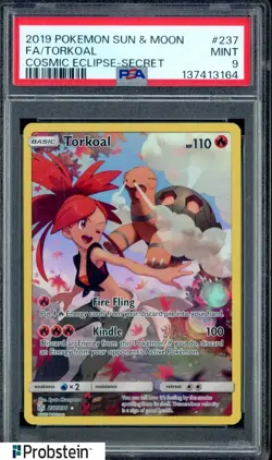 2019 Pokemon Sun & Moon Cosmic Eclipse Secret #237 FA Torkoal PSA 9 MINT - Image 1