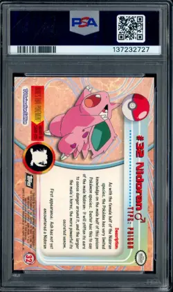 #2 1999 Topps Pokemon TV Foil #32 Nidoran PSA 9 MINT - Image 2
