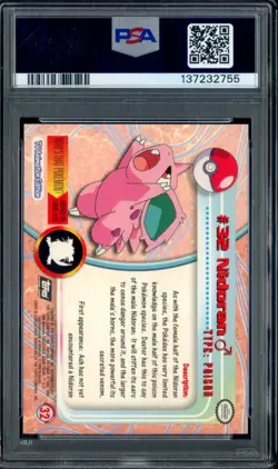 1999 Topps Pokemon TV Foil #32 Nidoran PSA 9 MINT - Image 2