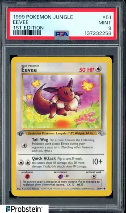 1999 Pokemon Jungle 1st Edition #51 Eevee PSA 9 MINT - Image 1