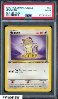 #2 1999 Pokemon Jungle 1st Edition #56 Meowth PSA 9 MINT - Image 1