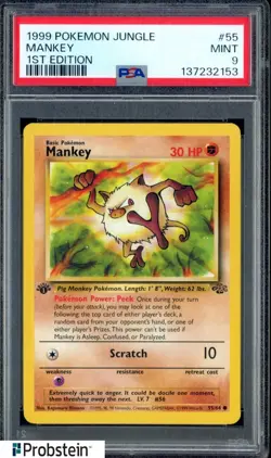 #1 1999 Pokemon Jungle 1st Edition #55 Mankey PSA 9 MINT - Image 1
