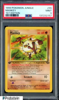 #6 1999 Pokemon Jungle 1st Edition #55 Mankey PSA 9 MINT - Image 1