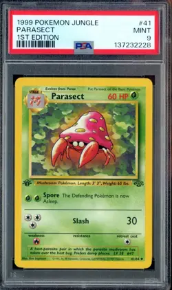 #2 1999 Pokemon Jungle 1st Edition #41 Parasect PSA 9 MINT - Image 1