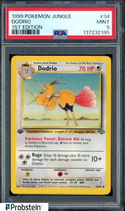 1999 Pokemon Jungle 1st Edition #34 Dodrio PSA 9 MINT - Image 1