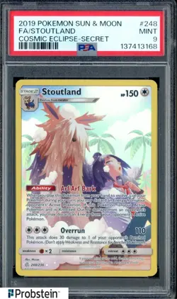 2019 Pokemon Sun & Moon Cosmic Eclipse Secret #248 FA Stoutland PSA 9 MINT - Image 1