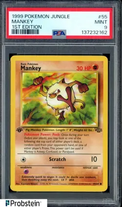 #2 1999 Pokemon Jungle 1st Edition #55 Mankey PSA 9 MINT - Image 1