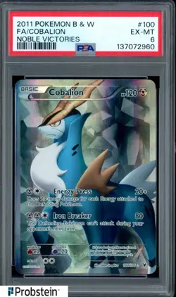 2011 Pokemon B & W Noble Victories #100 FA Cobalion PSA 6 EX-MT - Image 1