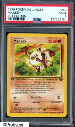 #2 1999 Pokemon Jungle 1st Edition #55 Mankey PSA 9 MINT - Image 1