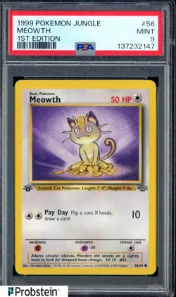 #1 1999 Pokemon Jungle 1st Edition #56 Meowth PSA 9 MINT - Image 1