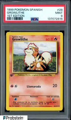 1999 Pokemon Spanish 1st Edition #28 Growlithe PSA 9 MINT - Image 1