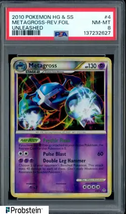 2010 Pokemon HG & SS Unleashed #4 Metagross - Reverse Foil PSA 8 NM-MT - Image 1