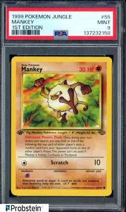 #3 1999 Pokemon Jungle 1st Edition #55 Mankey PSA 9 MINT - Image 1
