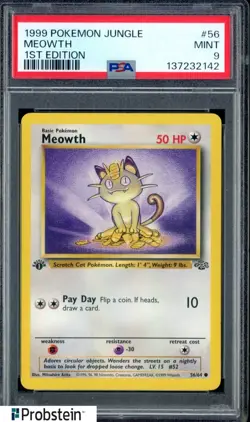 1999 Pokemon Jungle 1st Edition #56 Meowth PSA 9 MINT - Image 1