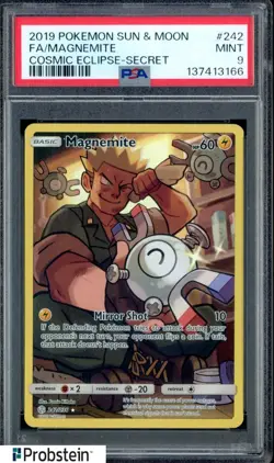 2019 Pokemon Sun & Moon Cosmic Eclipse Secret #242 FA Magnemite PSA 9 MINT - Image 1